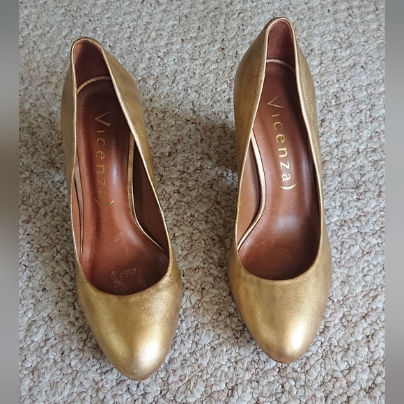 Anthropologie Vicenza Gold Chunky Heels with Glitter Block Heel size 37/36.5 - Picture 4 of 14